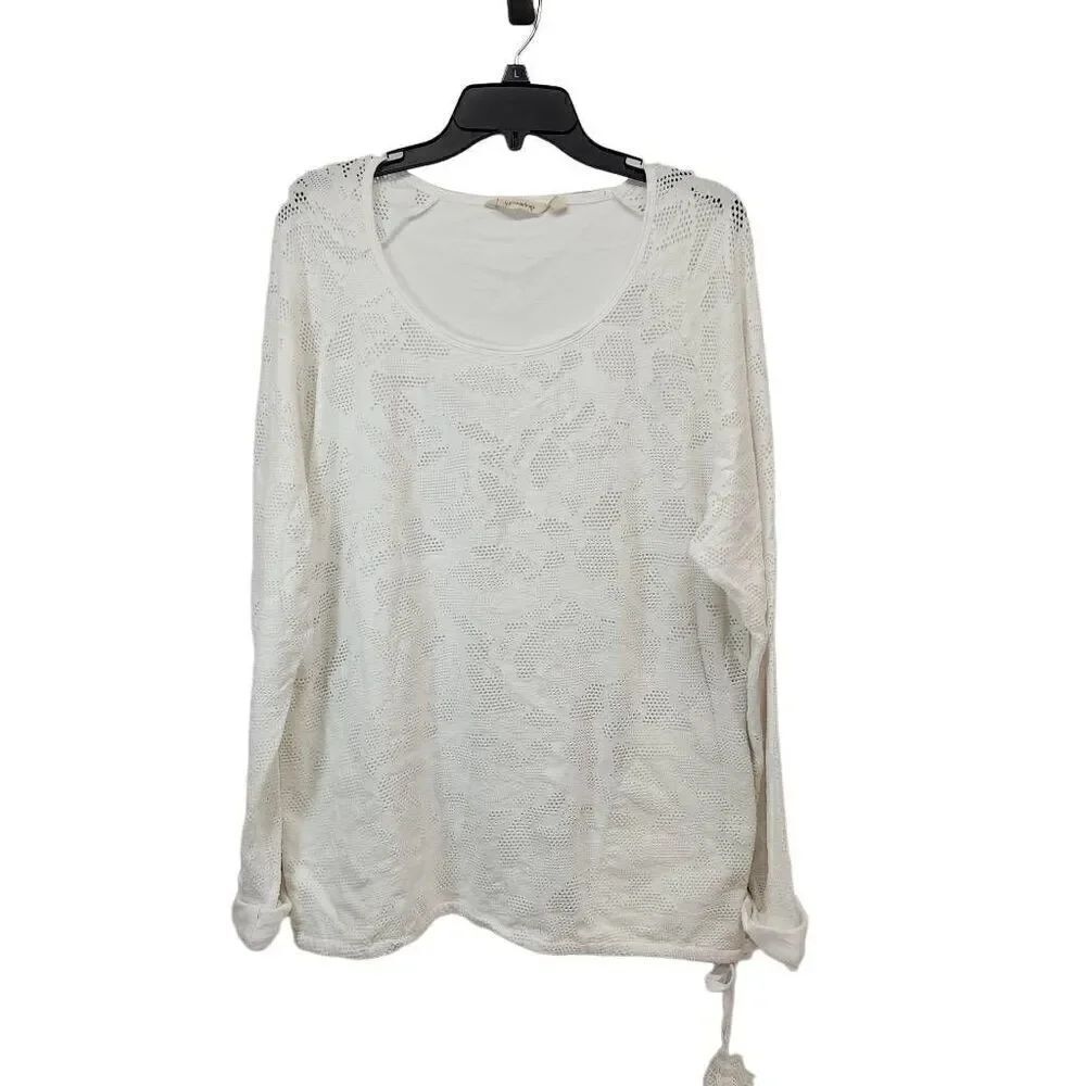 Soft Surroundings Size Large Top Womens White Perforated Raglan Sleeves Cuffed S